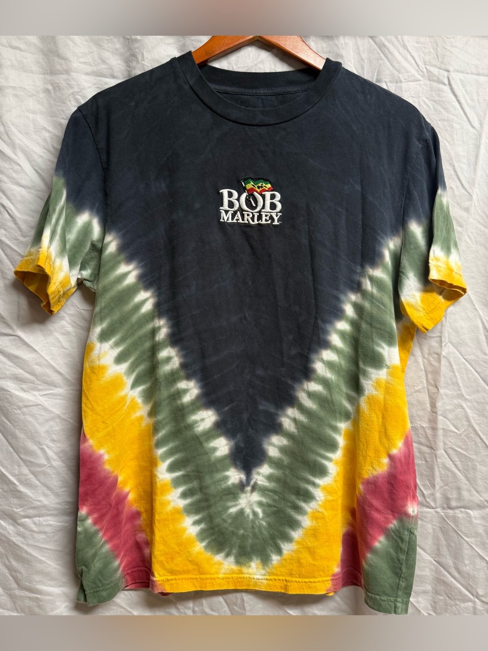Bob Marley Tie-Dye V-Panel Tee - Black, Green, Yellow, Red size M